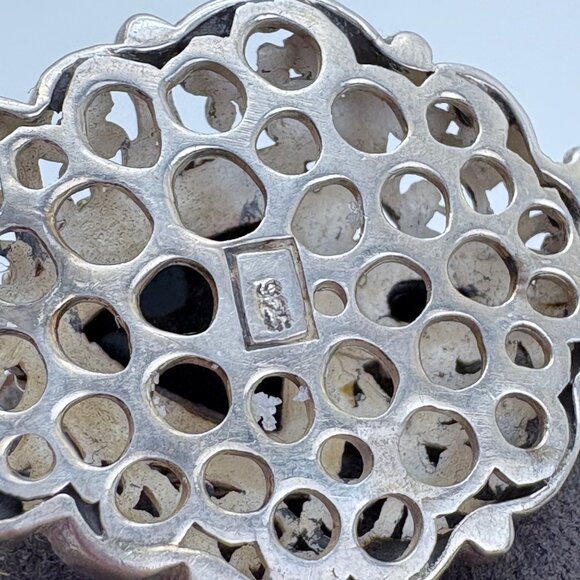 VTG Sterling Silver 925 Black Onyx Bezel Set Scroll Pendant Size 2" Length - Picture 6 of 9